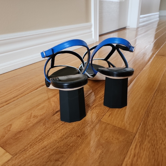 Brigette Marin Blue, White and Black Leather Sandals - Picture 4 of 16